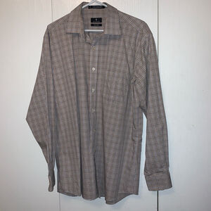 Men's Bill Blass Plaid Button Down Shirt, Size L, Gray & Brown